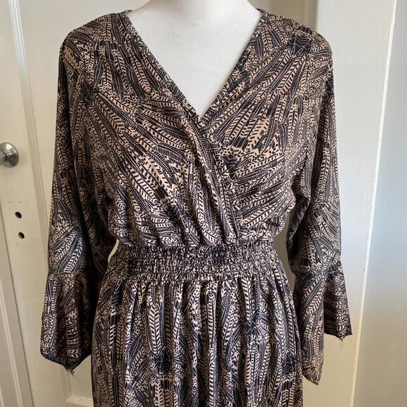 Lapogee Bell Sleeve Boho Elastic Waist Earthy Maxi Dress, size L - Picture 2 of 14